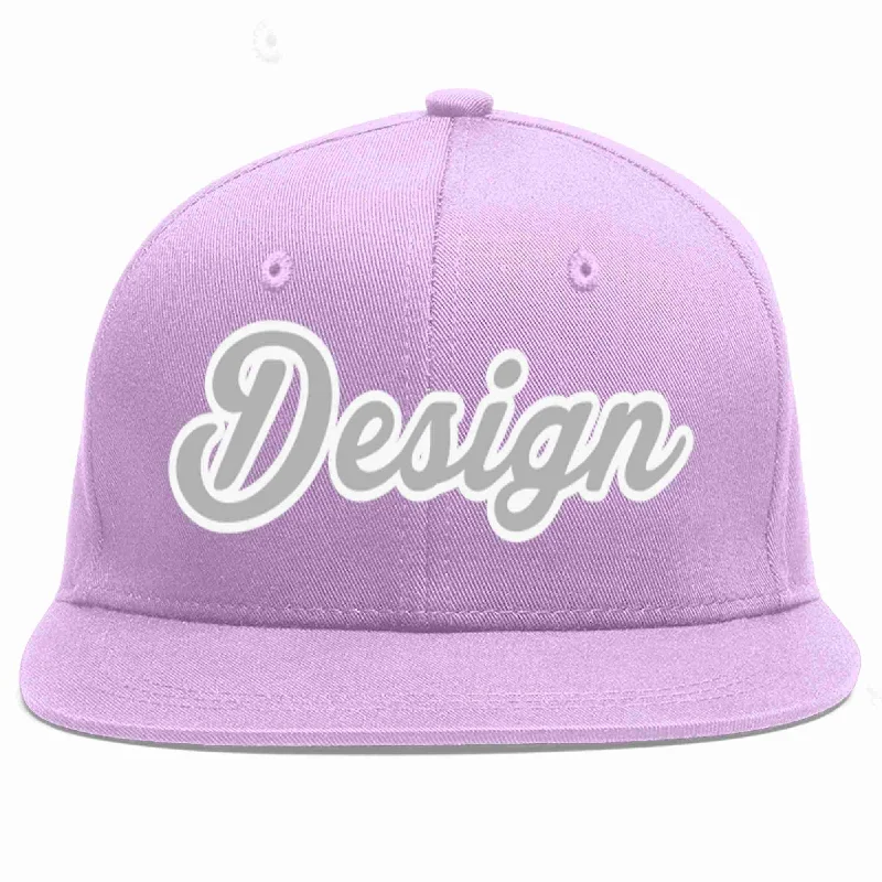 Baseball Cap With Bold Logos-Custom Light Purple Gray-White Flat Eaves Sport Baseball Cap Design for Men/Women/Youth