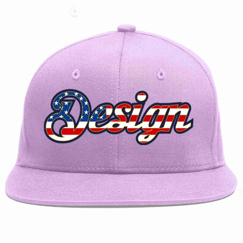 Baseball Cap For School-Custom Light Purple Vintage USA Flag-Gold Flat Eaves Sport Baseball Cap Design for Men/Women/Youth