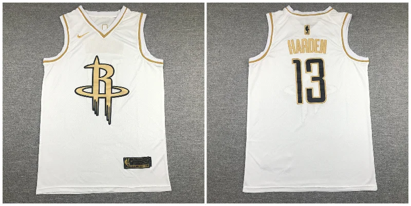 Football Jersey With Comfortable Fit-Basketball Jersey With Comfortable Fit-Rockets 13 James Harden White Gold Swingman Basketball Jersey