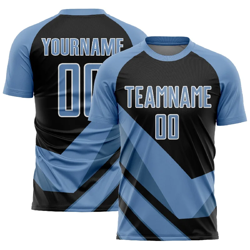 Football Jersey For College Players-Custom Light Blue Black-White Arrow Shapes Sublimation Soccer Uniform Jersey