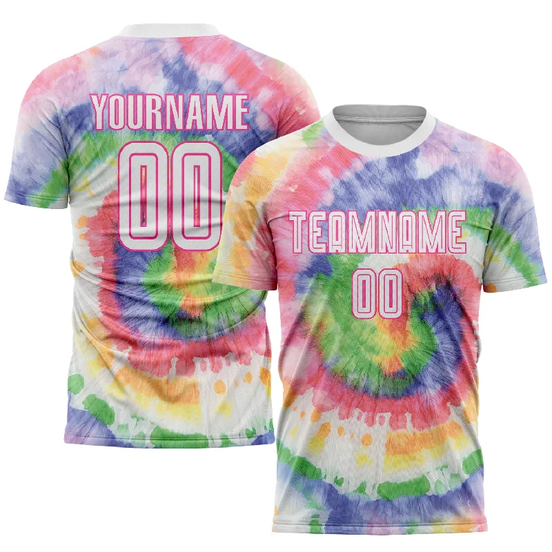 Football Jersey For Championship Events-Custom Tie Dye White-Pink Sublimation Soccer Uniform Jersey