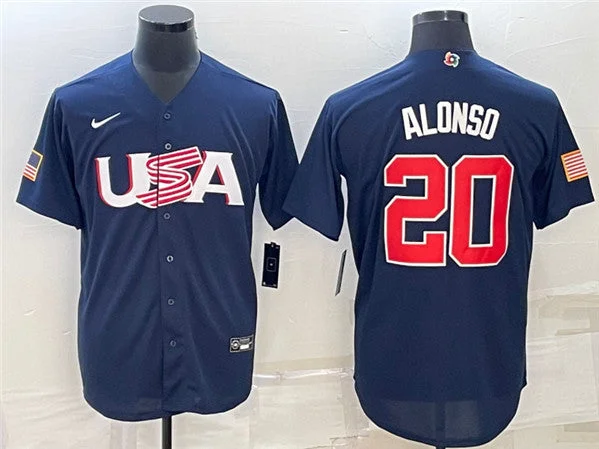 Baseball Jersey With Vintage Style-Men's USA Baseball #20 Pete Alonso 2023 Navy World Baseball Classic Stitched Jersey