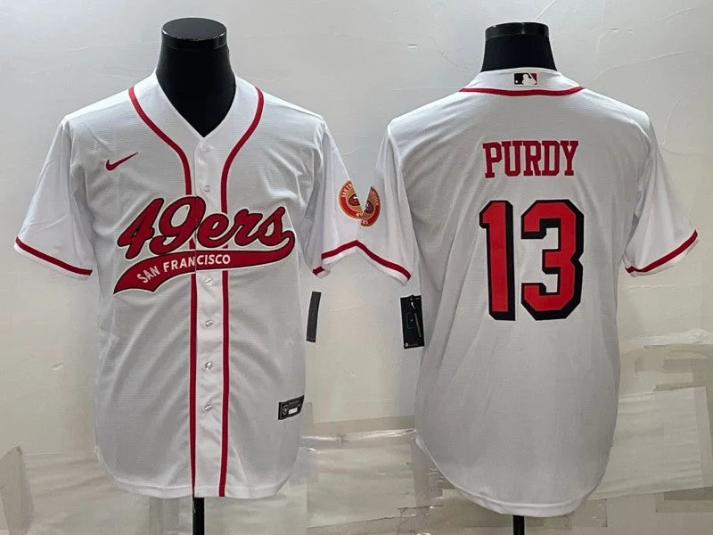 Baseball Jersey For Special Events-Men's San Francisco 49ers #13 Brock Purdy White With Patch Cool Base Stitched Baseball Jersey