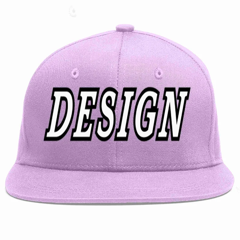 Baseball Cap For Youth Sports-Custom Light Purple White-Black Flat Eaves Sport Baseball Cap Design for Men/Women/Youth