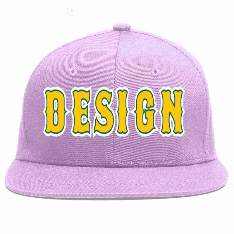 Baseball Cap For Hiking-Custom Light Purple Gold-Kelly Green Flat Eaves Sport Baseball Cap Design for Men/Women/Youth