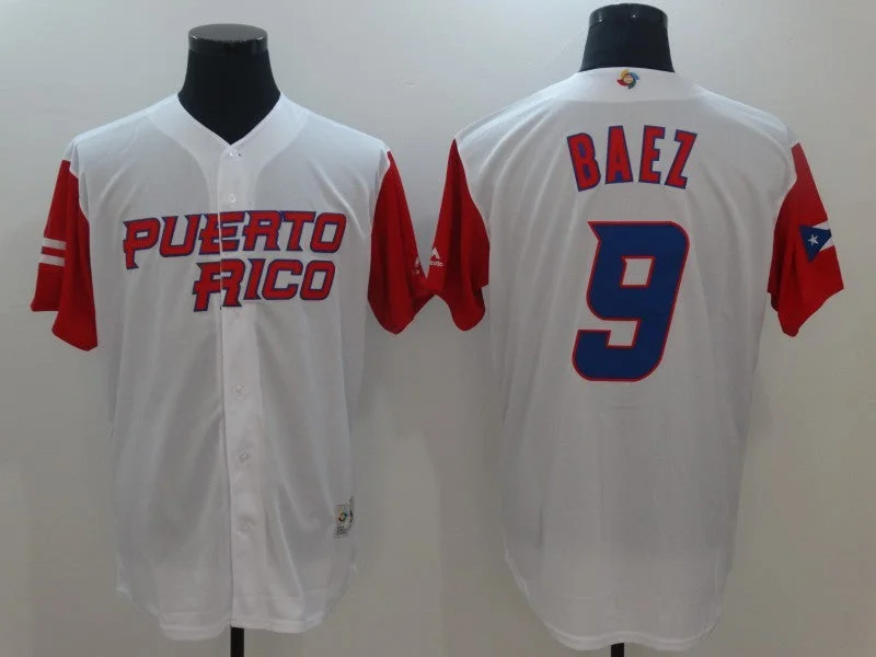 Baseball Jersey For Competitive Players-Men's Puerto Rico Baseball #9 Javier Baez White 2017 World Baseball Classic Stitched WBC Jersey