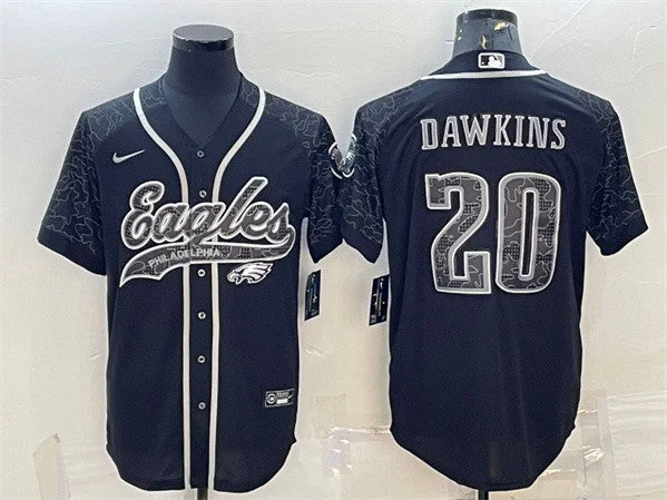 Baseball Jersey For Team Spirit-Men's Philadelphia Eagles #20 Brian Dawkins Black Reflective With Patch Cool Base Stitched Baseball Jersey