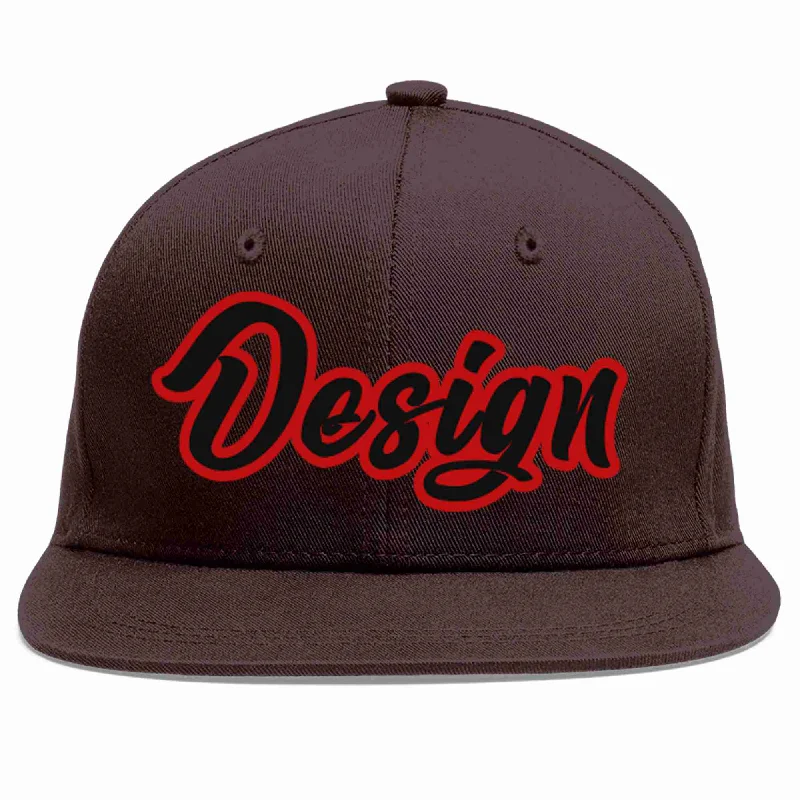 Baseball Cap For Custom Apparel-Custom Brown Black-Red Flat Eaves Sport Baseball Cap Design for Men/Women/Youth