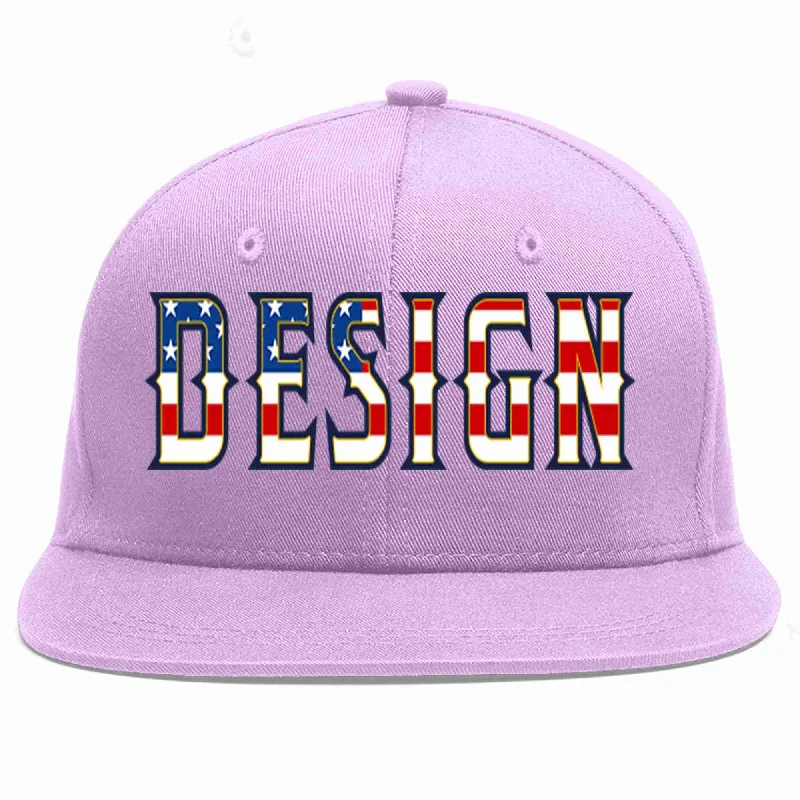 Baseball Cap For Special Occasions-Custom Light Purple Vintage USA Flag-Gold Flat Eaves Sport Baseball Cap Design for Men/Women/Youth