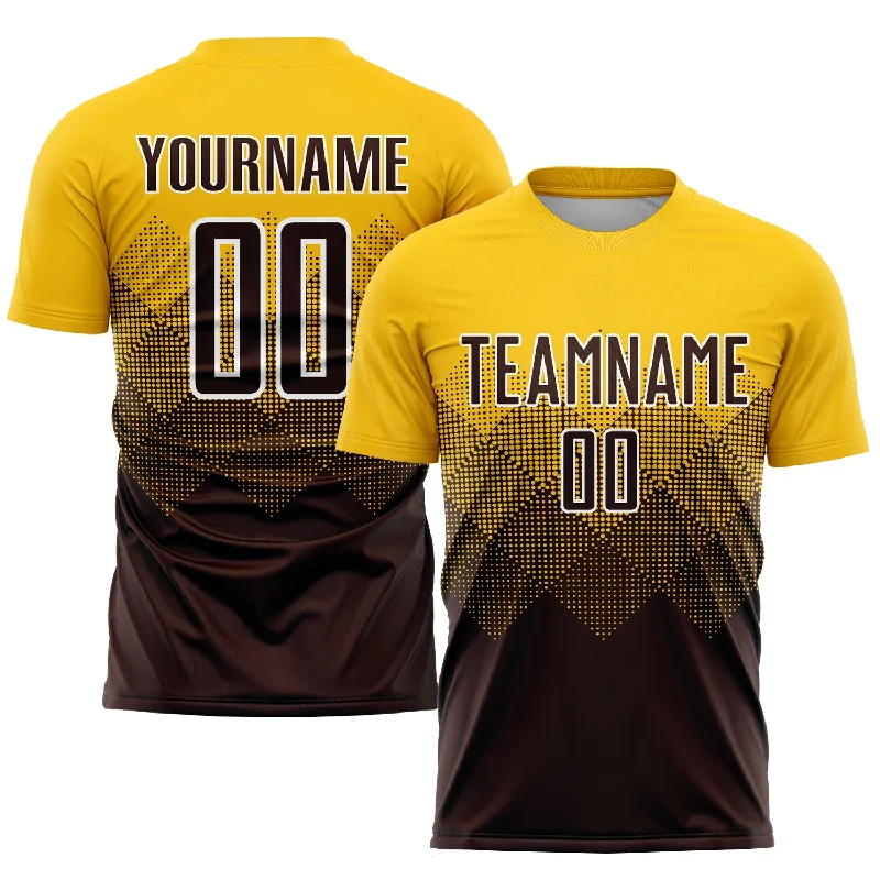 Football Jersey With Motivational Quotes-Custom Gold Brown-White Sublimation Soccer Uniform Jersey