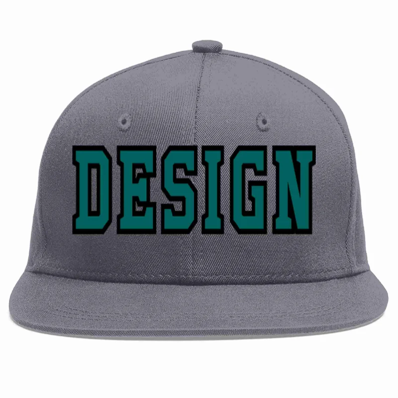 Baseball Cap With Modern Style-Custom Dark Gray Aqua-Black Flat Eaves Sport Baseball Cap Design for Men/Women/Youth