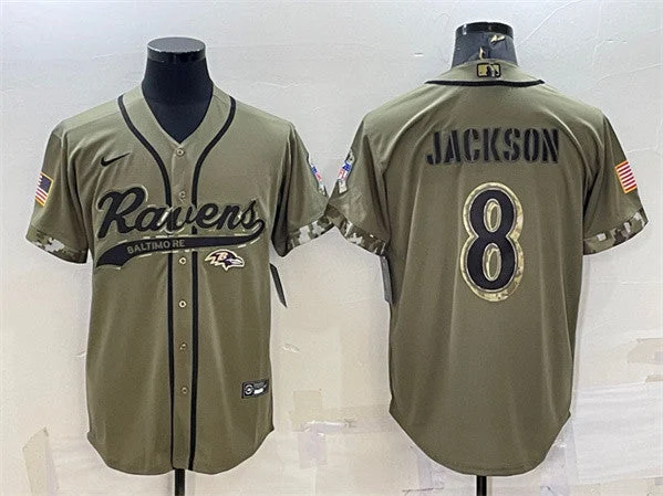 Baseball Jersey For High-Speed Play-Men's Baltimore Ravens #8 Lamar Jackson Olive 2022 Salute to Service Cool Base Stitched Baseball Jersey