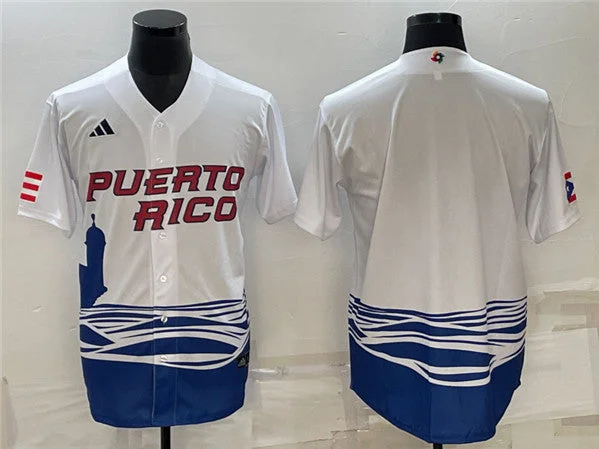 Baseball Jersey With Quality Stitching-Men's Puerto Rico Baseball Blank 2023 White World Baseball Classic Stitched Jersey