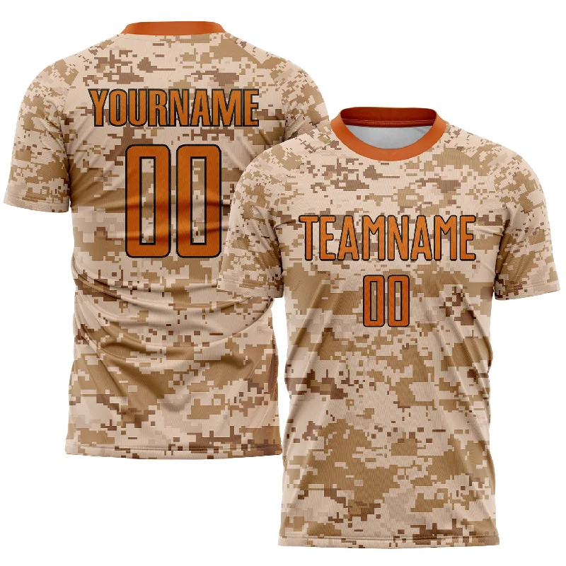 Football Jersey With Custom Color Options-Custom Camo Texas Orange-Brown Sublimation Salute To Service Soccer Uniform Jersey