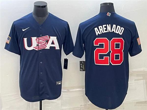 Baseball Jersey For Team Branding-Men's USA Baseball #28 Nolan Arenado 2023 Navy World Baseball Classic Stitched Jersey