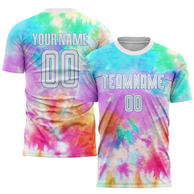 Football Jersey For Sale-Custom Tie Dye White-Light Blue Sublimation Soccer Uniform Jersey