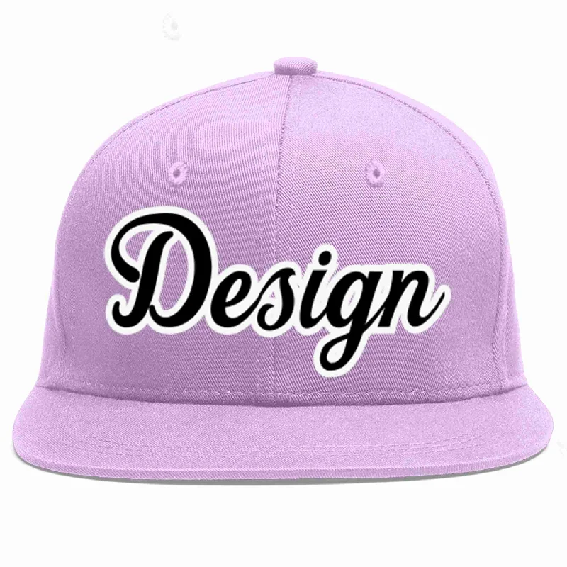 Baseball Cap For Outdoor Adventures-Custom Light Purple Black-White Flat Eaves Sport Baseball Cap Design for Men/Women/Youth