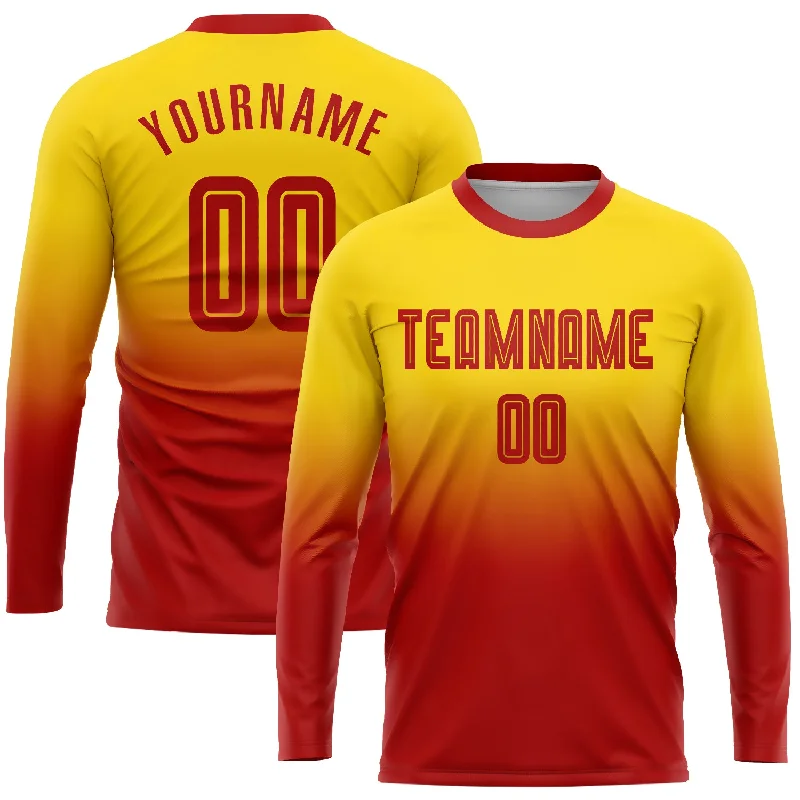 Football Jersey For Retro Style-Custom Gold Red Sublimation Long Sleeve Fade Fashion Soccer Uniform Jersey