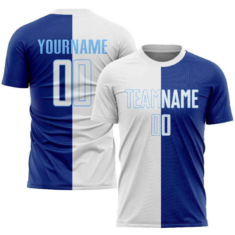 Football Jersey For Customized Player Design-Custom Royal White-Light Blue Sublimation Split Fashion Soccer Uniform Jersey