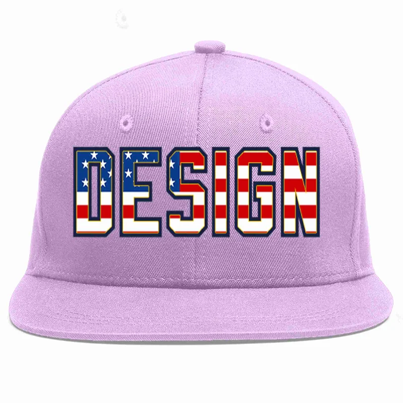 Baseball Cap With Fun Artworks-Custom Light Purple Vintage USA Flag-Gold Flat Eaves Sport Baseball Cap Design for Men/Women/Youth