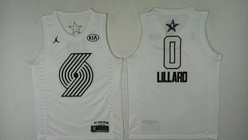 Football Jersey For Unique Customization-Basketball Jersey For Unique Customization-Blazers 0 Damian Lillard White 2018 All-Star Game Jordan Brand Authentic Basketball Jersey