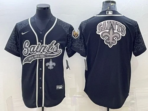 Baseball Jersey For Game Day-Men's New Orleans Saints Black Reflective Team Big Logo With Patch Cool Base Stitched Baseball Jersey