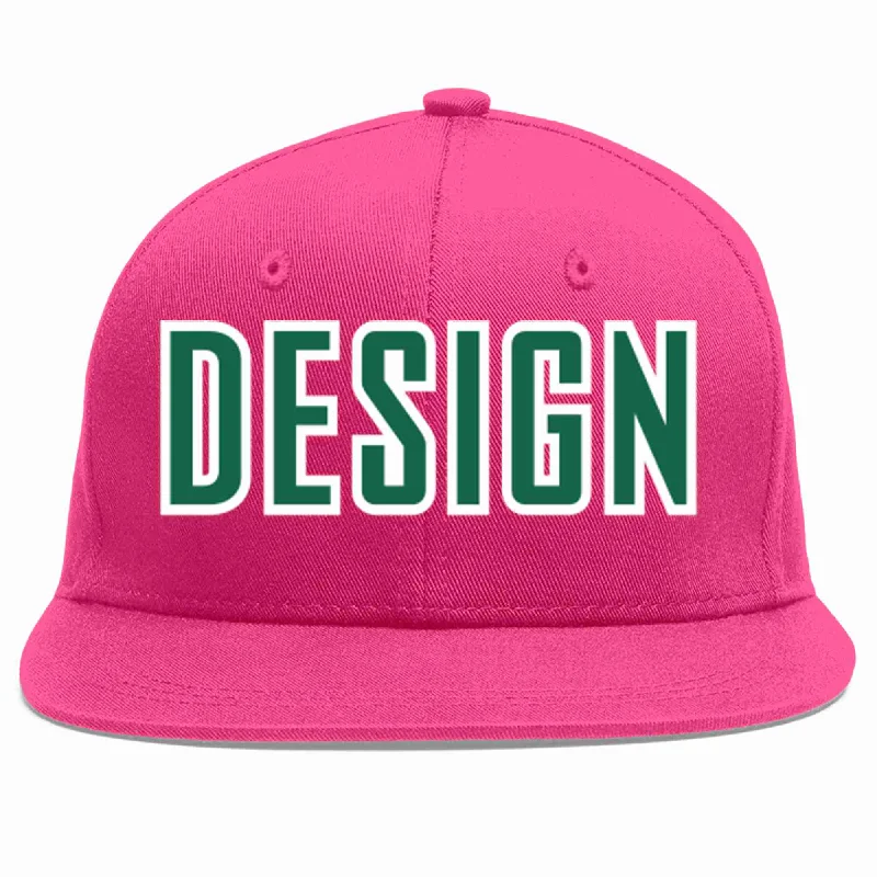 Baseball Cap For Fashionable Look-Custom Rose Red Kelly Green-White Flat Eaves Sport Baseball Cap Design for Men/Women/Youth