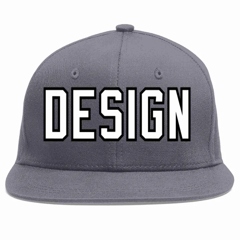 Baseball Cap For Outdoor Exploration-Custom Dark Gray White-Black Flat Eaves Sport Baseball Cap Design for Men/Women/Youth