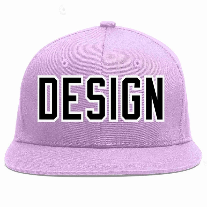 Baseball Cap For Relaxed Style-Custom Light Purple Black-White Flat Eaves Sport Baseball Cap Design for Men/Women/Youth