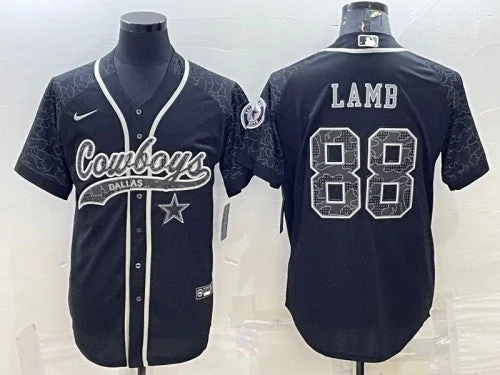 Baseball Jersey With Player Portraits-Men's Dallas Cowboys #88 CeeDee Lamb Black Reflective With Patch Cool Base Stitched Baseball Jersey