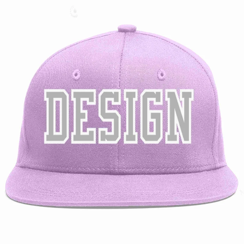 Baseball Cap With Cool Embroidery-Custom Light Purple Gray-White Flat Eaves Sport Baseball Cap Design for Men/Women/Youth