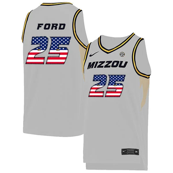 Football Jersey For Team Branding-Basketball Jersey For Team Branding-Missouri Tigers 25 Brooks Ford White USA Flag College Basketball Basketball Jersey