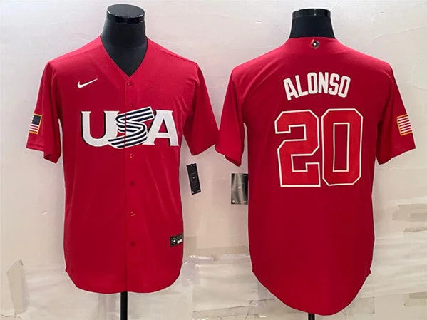 Baseball Jersey For High-Quality Fabric-Men's USA Baseball #20 Pete Alonso 2023 Red World Baseball Classic Stitched Jersey