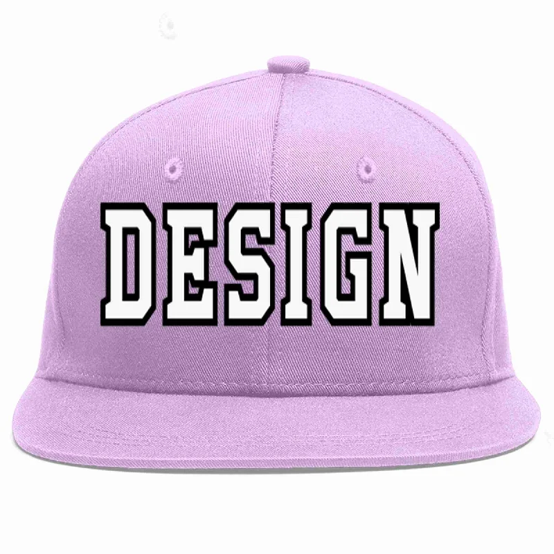 Baseball Cap For Sports Competitions-Custom Light Purple White-Black Flat Eaves Sport Baseball Cap Design for Men/Women/Youth