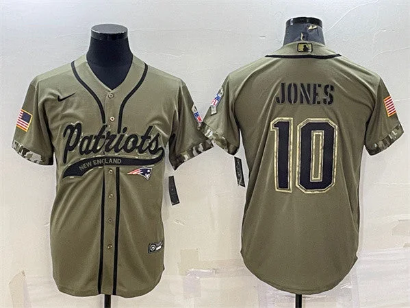 Baseball Jersey For Tournament-Men's New England Patriots #10 Mac Jones Olive 2022 Salute to Service Cool Base Stitched Baseball Jersey