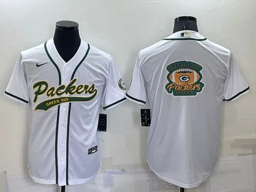 Baseball Jersey For Adult Fans-Men's Green Bay Packers White Team Big Logo With Patch Cool Base Stitched Baseball Jersey