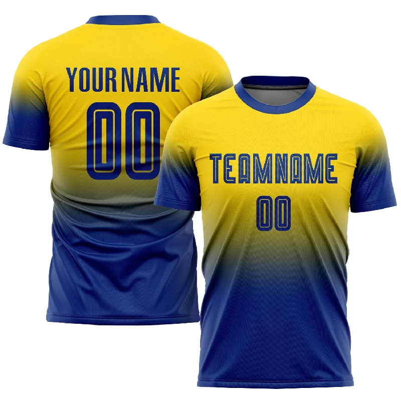 Football Jersey For Large Teams-Custom Gold Royal Sublimation Fade Fashion Soccer Uniform Jersey