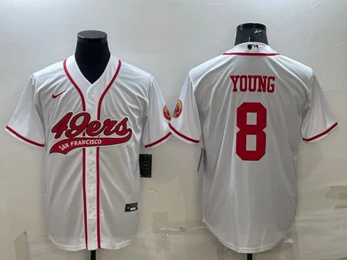 Baseball Jersey For Fan Gear-Men's San Francisco 49ers #8 Steve Young White With Patch Cool Base Stitched Baseball Jersey