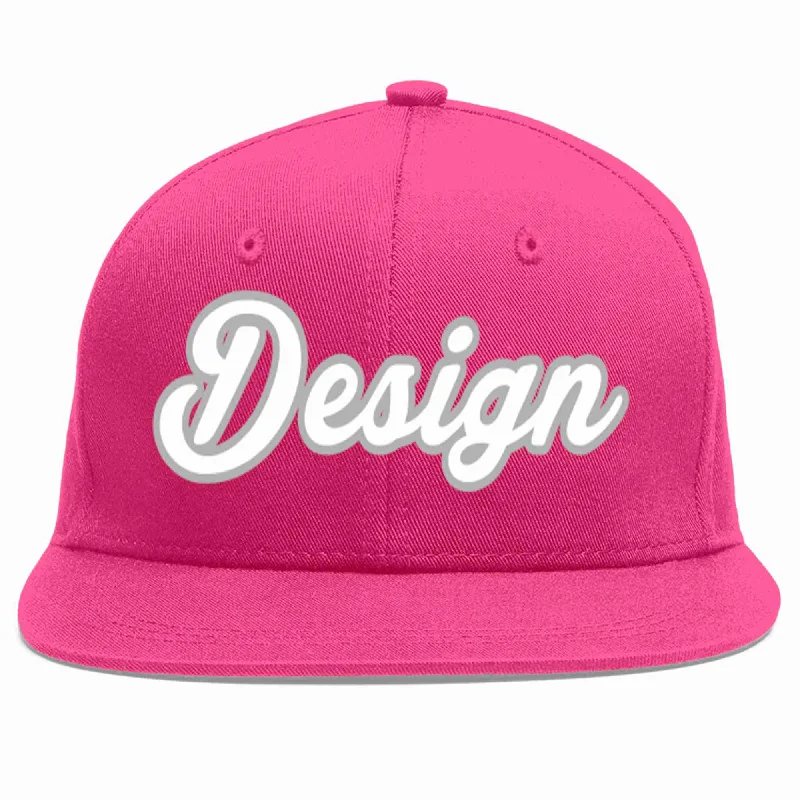 Baseball Cap With Custom Names-Custom Rose Red White-Gray Flat Eaves Sport Baseball Cap Design for Men/Women/Youth