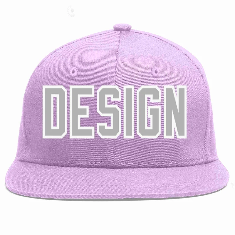 Baseball Cap For Spring Fashion-Custom Light Purple Gray-White Flat Eaves Sport Baseball Cap Design for Men/Women/Youth