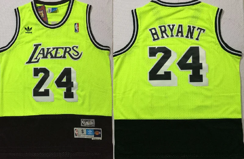 Football Jersey With Custom Print-Basketball Jersey With Custom Print-Lakers 24 Kobe Bryant Fluorescent Green Black Split Hardwood Classics Basketball Jersey