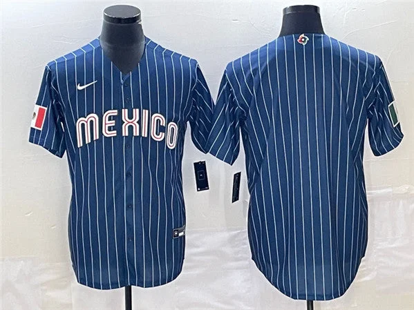 Baseball Jersey For Rec Leagues-Men's Mexico Baseball Blank Navy World Baseball Classic Stitched Jersey