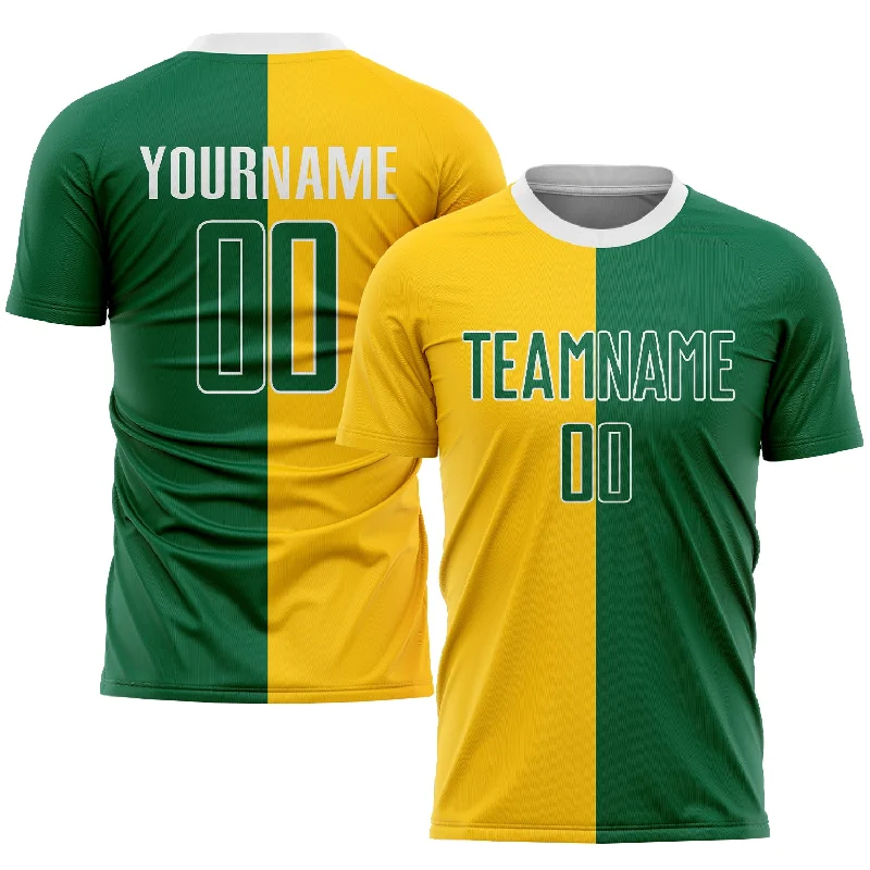 Football Jersey For Online Ordering-Custom Gold Kelly Green-White Sublimation Split Fashion Soccer Uniform Jersey