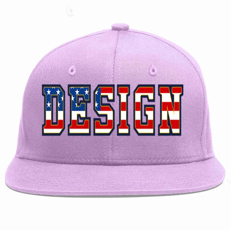 Baseball Cap For Birthday Celebrations-Custom Light Purple Vintage USA Flag-Gold Flat Eaves Sport Baseball Cap Design for Men/Women/Youth