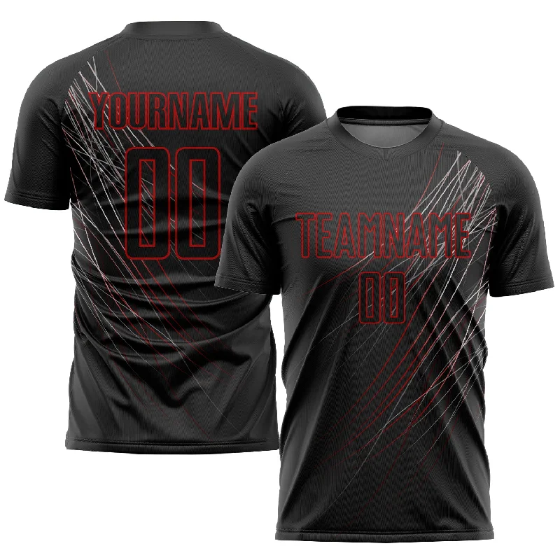 Football Jersey For Player-Focused Design-Custom Black Black-Red Sublimation Soccer Uniform Jersey