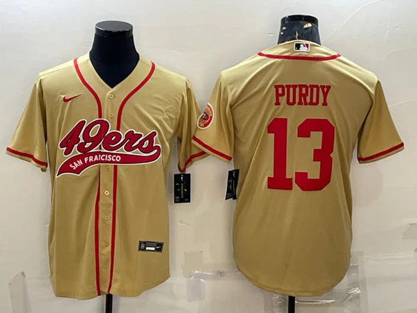 Baseball Jersey With Comfortable Fit-Men's San Francisco 49ers #13 Brock Purdy Gold With Patch Cool Base Stitched Baseball Jersey