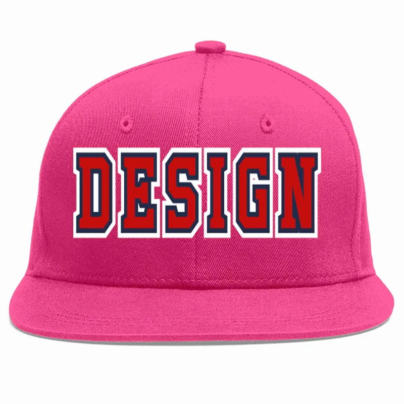 Baseball Cap For Group Sports-Custom Rose Red Red-Navy Flat Eaves Sport Baseball Cap Design for Men/Women/Youth