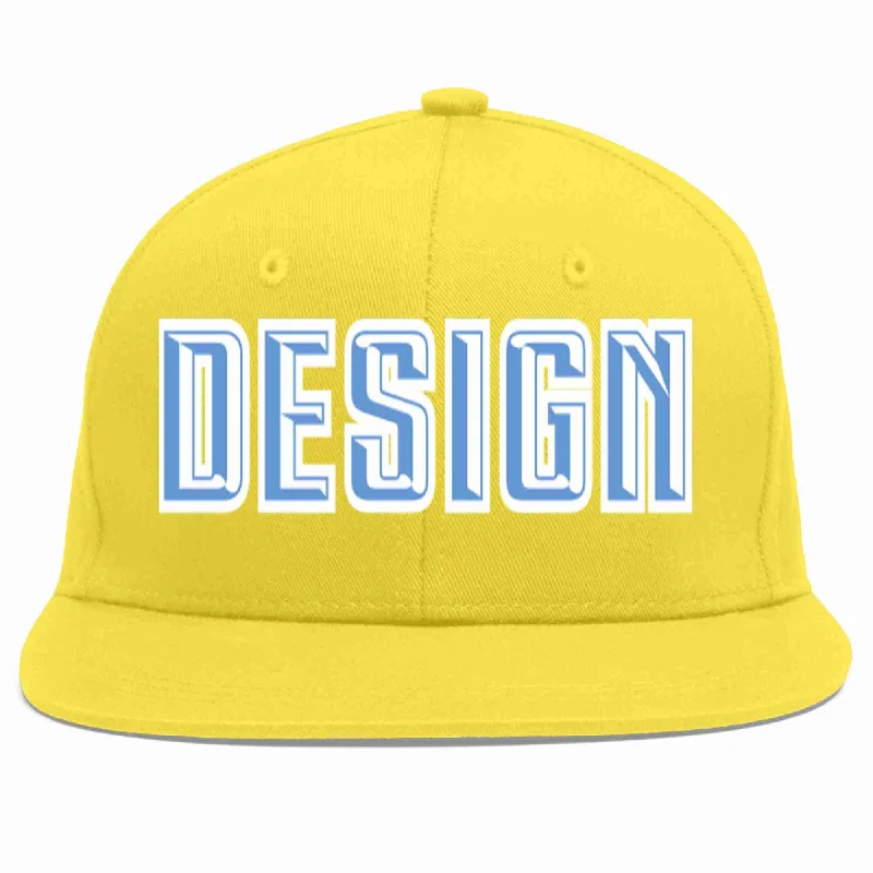 Baseball Cap With Vibrant Colors-Custom Light Gold Light Blue-White Flat Eaves Sport Baseball Cap Design for Men/Women/Youth