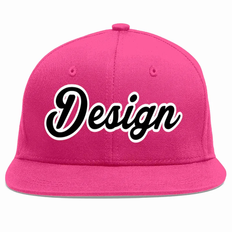 Baseball Cap With Stylish Logo-Custom Rose Red Black-White Flat Eaves Sport Baseball Cap Design for Men/Women/Youth