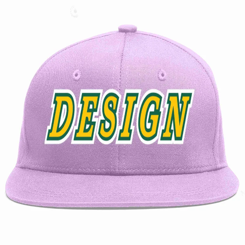 Baseball Cap For Team Spirit-Custom Light Purple Gold-Kelly Green Flat Eaves Sport Baseball Cap Design for Men/Women/Youth